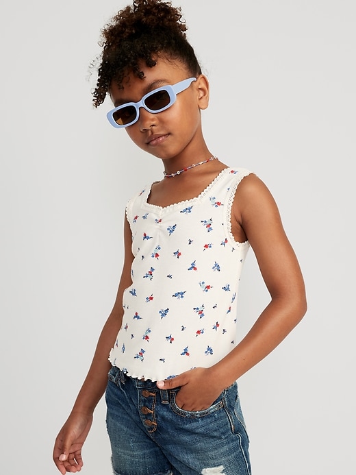 View large product image 1 of 3. Sweetheart Lace-Trim Printed Tank Top for Girls