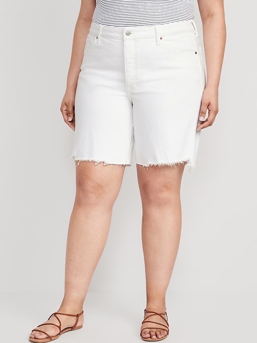 Image number 6 showing, High-Waisted OG Straight Button-Fly White Jean Shorts -- 9-inch inseam