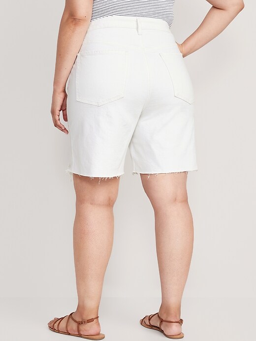 Image number 7 showing, High-Waisted OG Straight Button-Fly White Jean Shorts -- 9-inch inseam