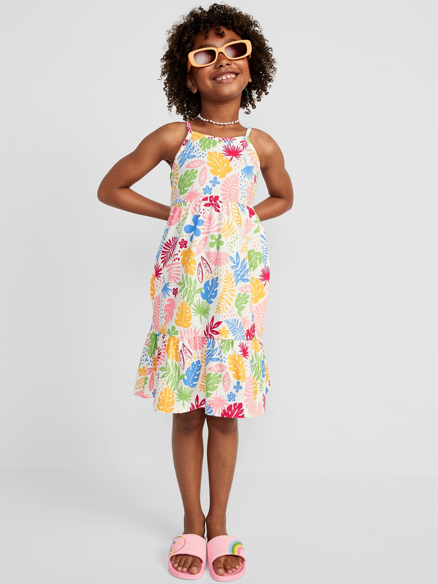 Old Navy Printed Jersey-Knit Swing Dress for Girls pink. 1