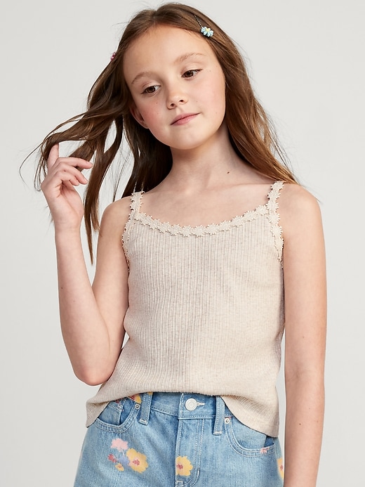 View large product image 1 of 1. Rib-Knit Lace-Trim Fitted Cami for Girls