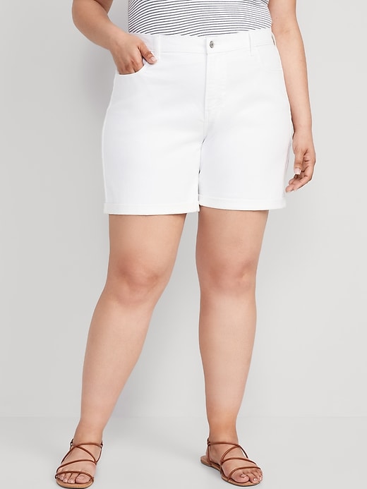 Image number 7 showing, Mid-Rise Wow White Jean Shorts -- 7-inch inseam