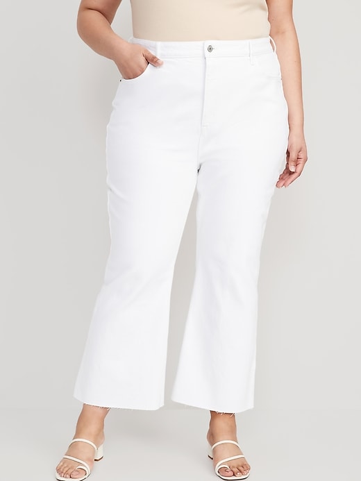 Image number 7 showing, Higher High-Waisted White Cropped Cut-Off Flare Jeans