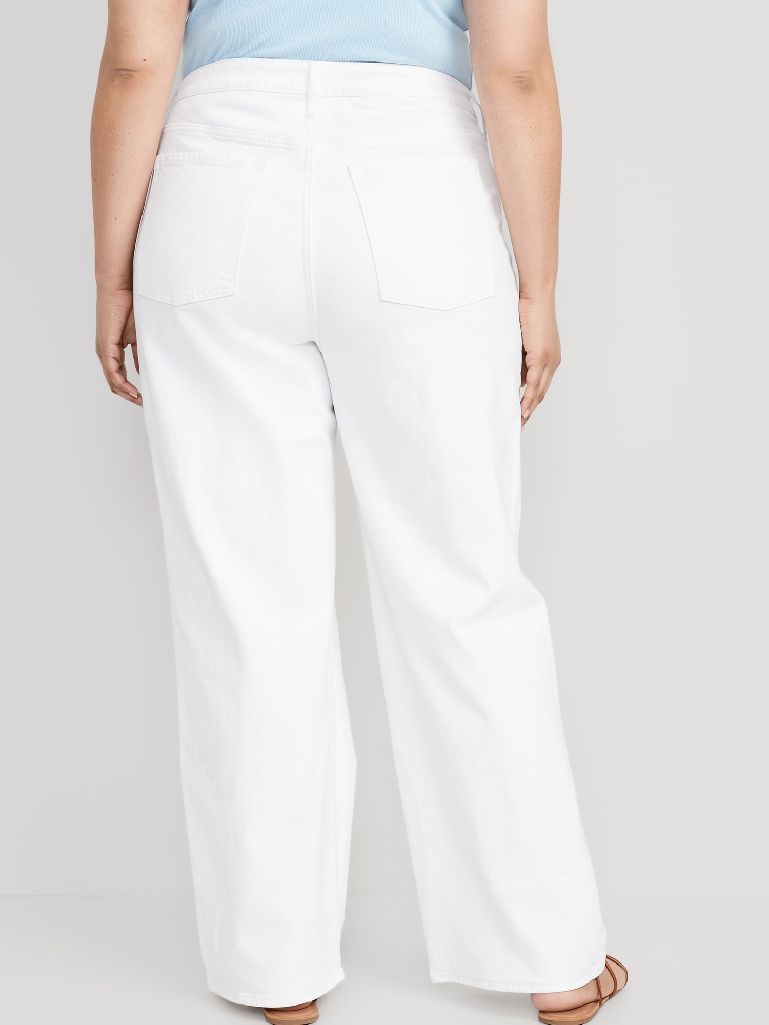 Extra High-Waisted Wide Leg Cut-Off White Jeans for Women Navy