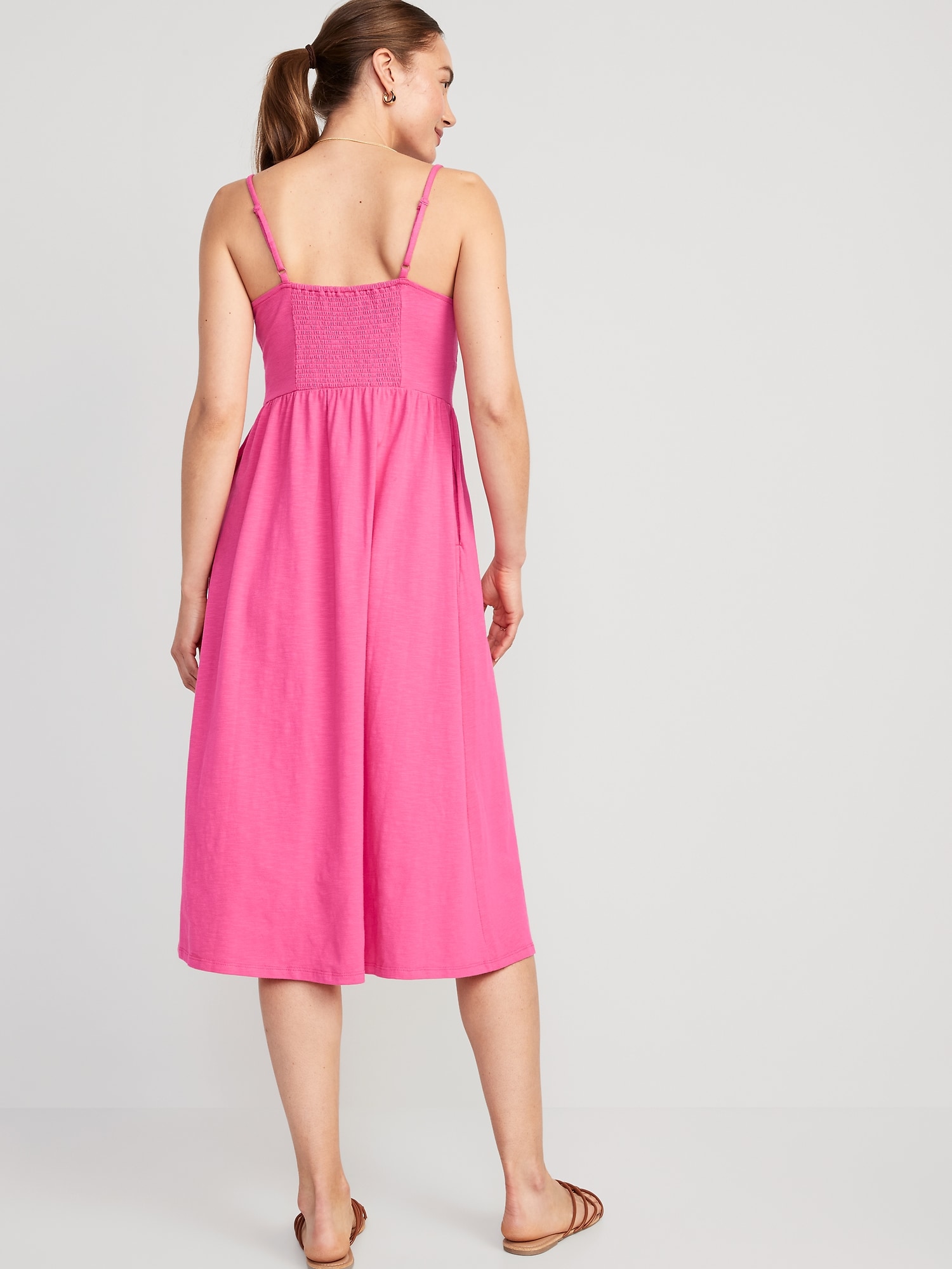 Fit And Flare Tie Front Cami Midi Dress For Women Old Navy