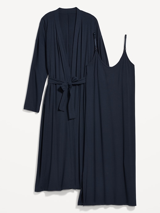 Image number 4 showing, Maternity Sunday Sleep Rib-Knit Robe & Nursing Nightgown Set