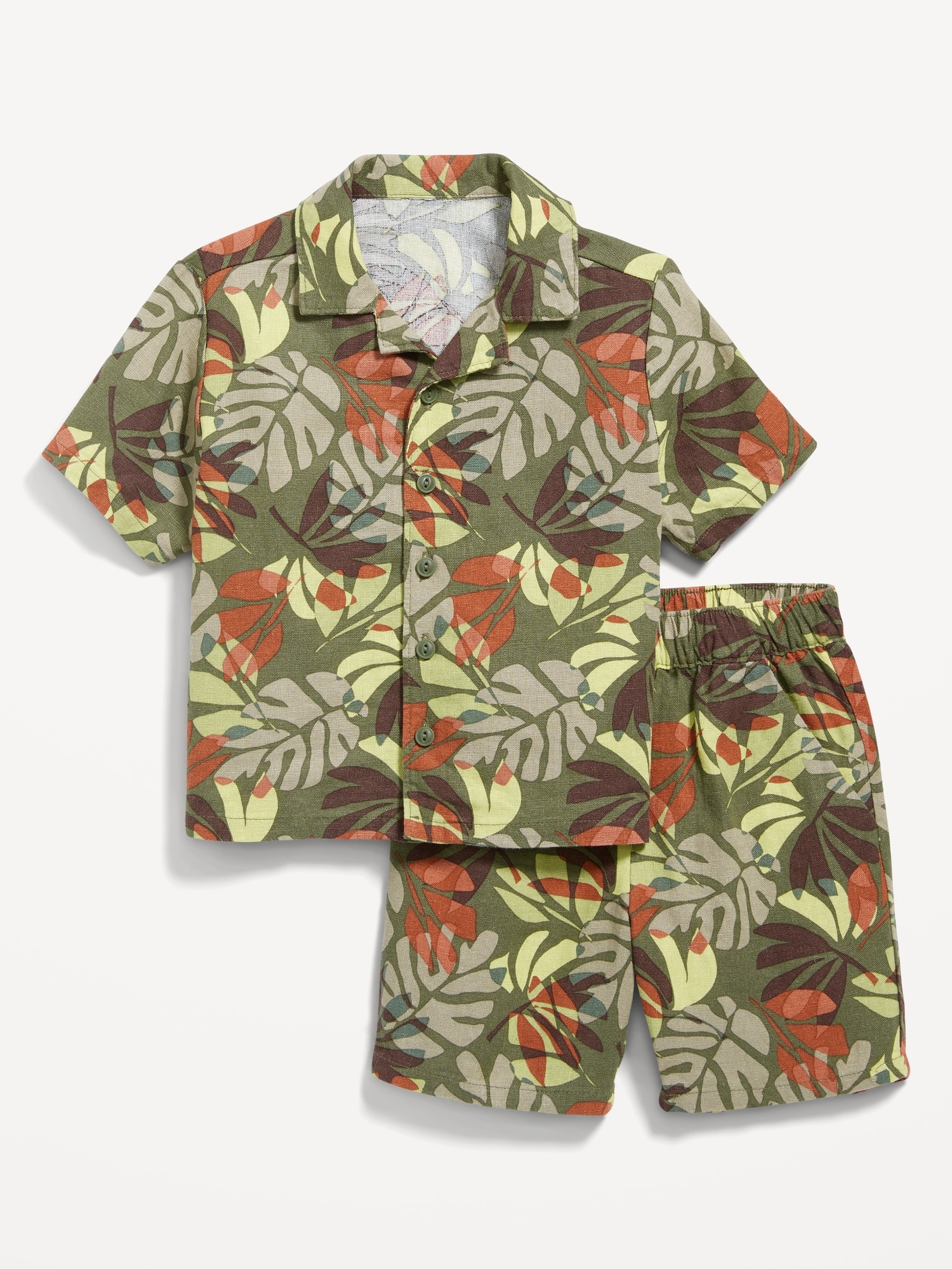 Old Navy Printed Linen-Blend Shirt & Shorts Set for Toddler Boys green. 1