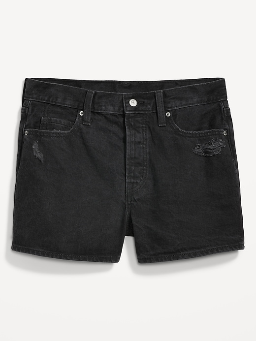 Image number 4 showing, High-Waisted Slouchy Straight Button-Fly Non-Stretch Jean Shorts for Women -- 3-inch inseam