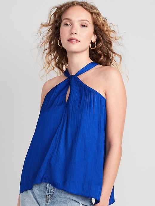 Image number 1 showing, Sleeveless Satin Twist-Front Top