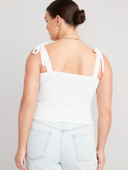 Image number 6 showing, Fitted Linen-Blend Tie-Shoulder Cropped Corset Cami Top