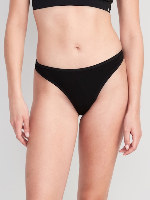 Low-Rise Everyday Cotton Thong - Black Jack