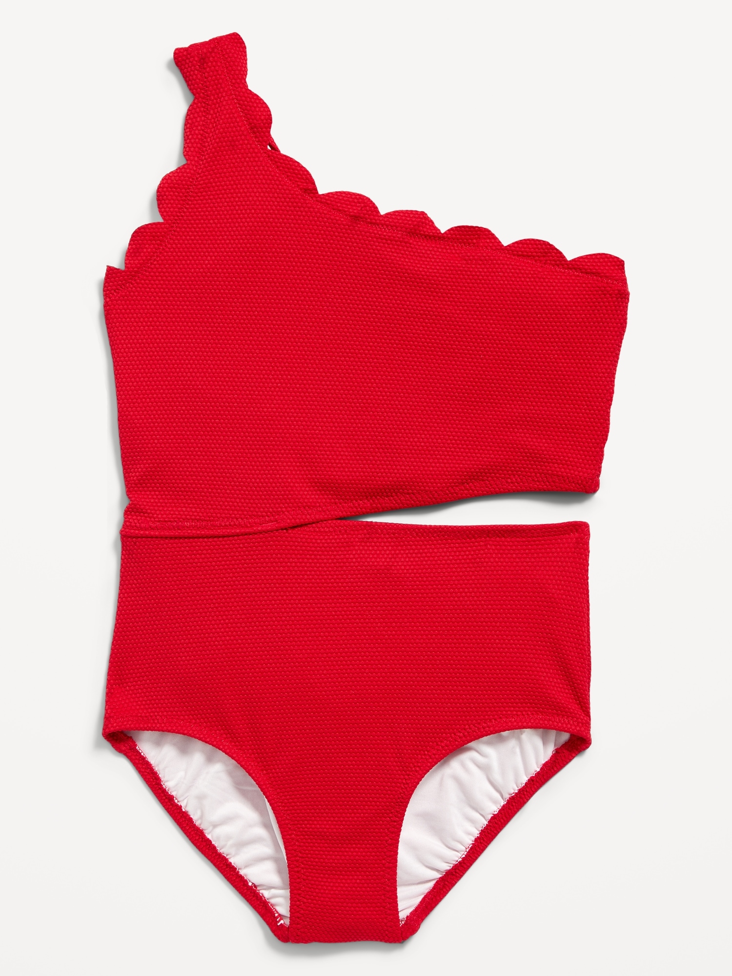 Old Navy Scallop-Trim One-Shoulder One-Piece Swimsuit for Girls red. 1