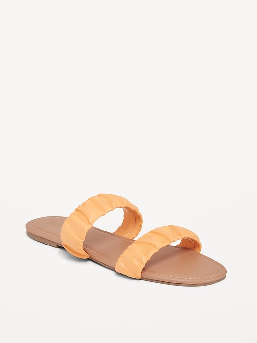 View large product image 1 of 1. Faux-Leather Ruched Sandals