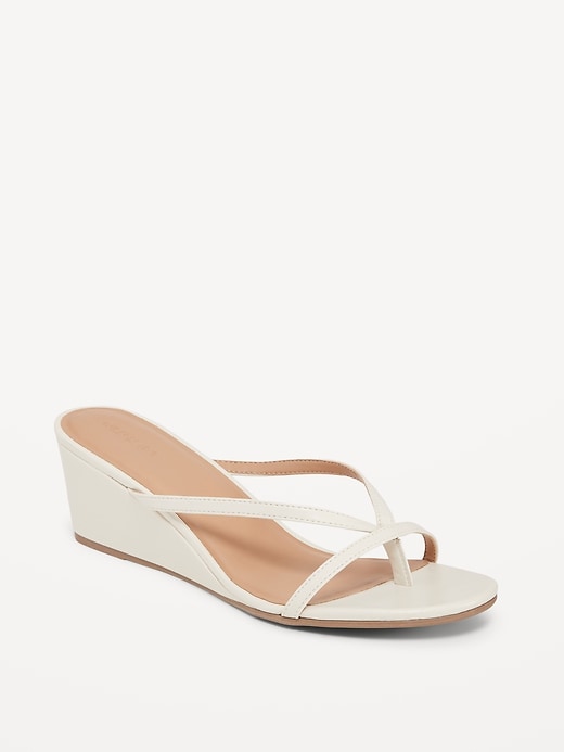 Image number 1 showing, Faux-Leather Wedge Thong Sandals