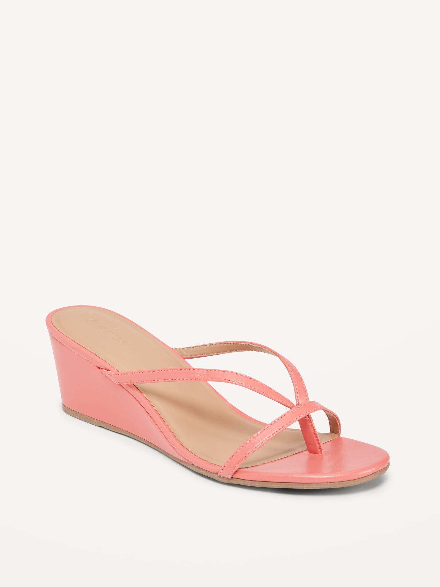 Faux-Leather Wedge Thong Sandals