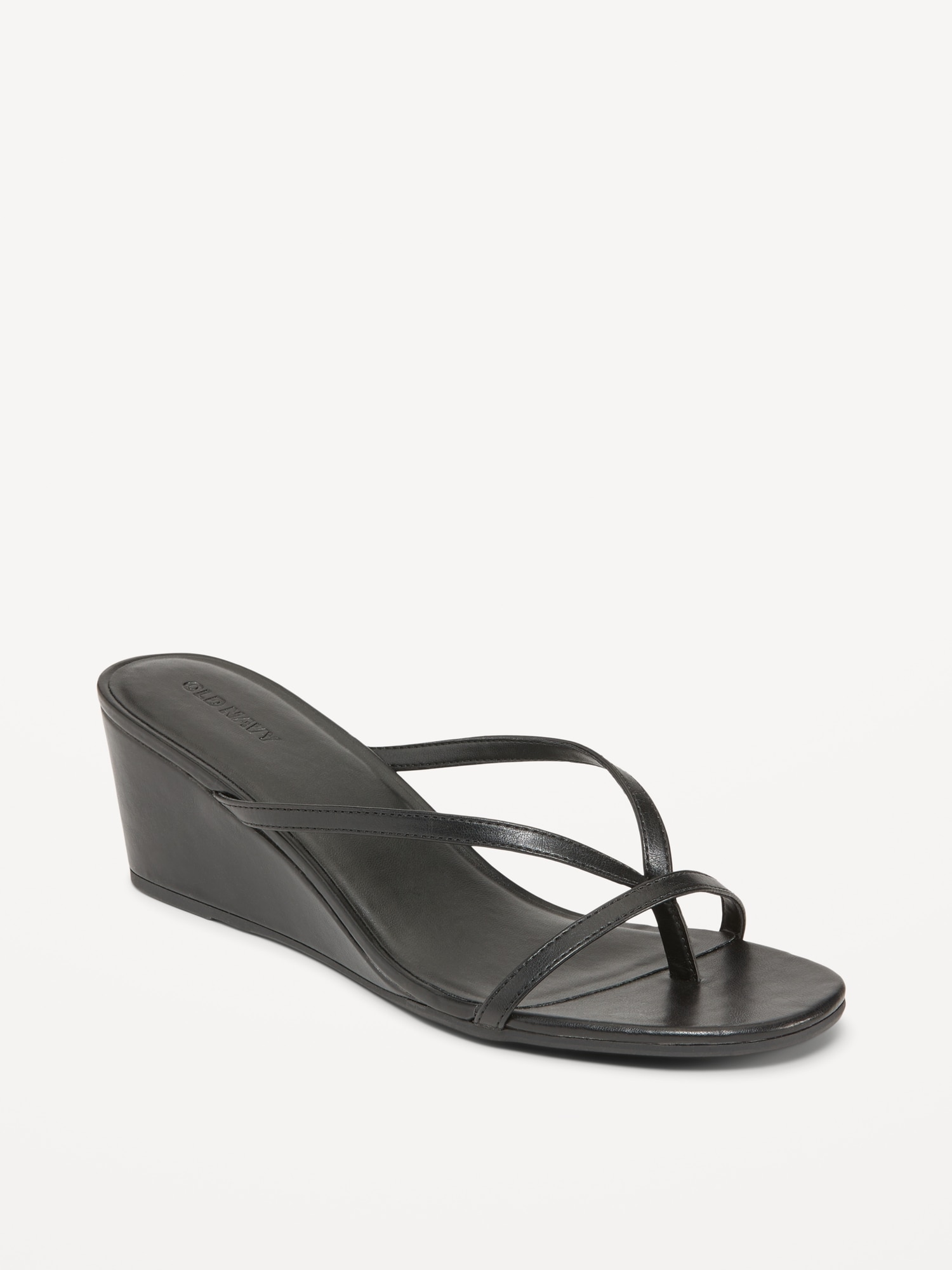 Old Navy Faux-Leather Wedge Thong Sandals for Women black. 1