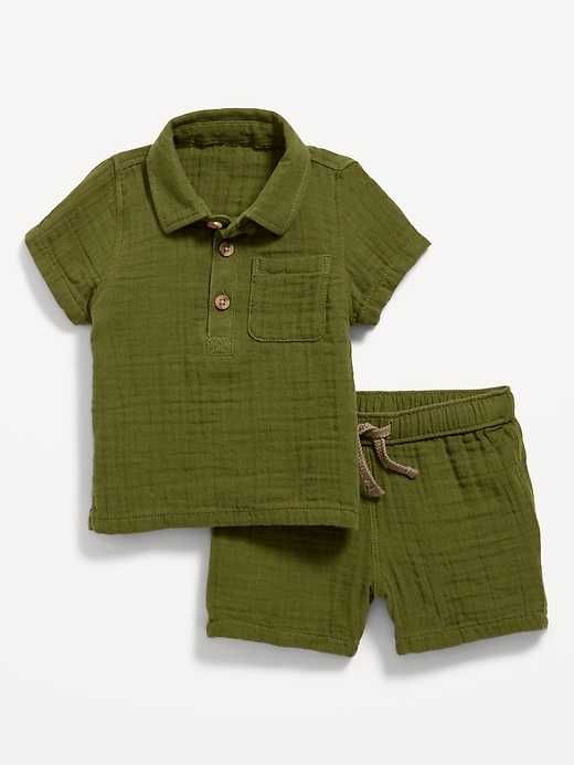 View large product image 1 of 2. Unisex Textured Double-Weave Shirt & Shorts Set for Baby