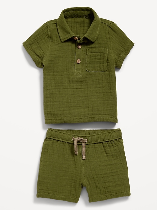 View large product image 2 of 2. Unisex Textured Double-Weave Shirt & Shorts Set for Baby