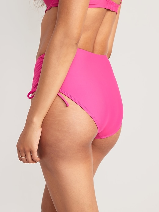 Image number 8 showing, High-Waisted Tie-Cinched Bikini Swim Bottoms