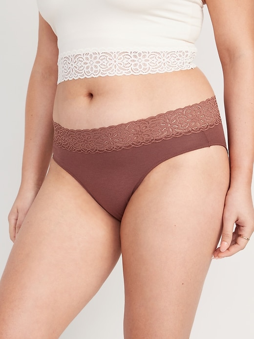 Image number 3 showing, Mid-Rise Supima® Cotton-Blend Lace-Trimmed Bikini Underwear