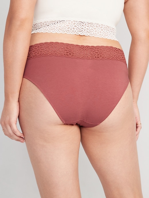 Image number 5 showing, Mid-Rise Supima® Cotton-Blend Lace-Trimmed Bikini Underwear