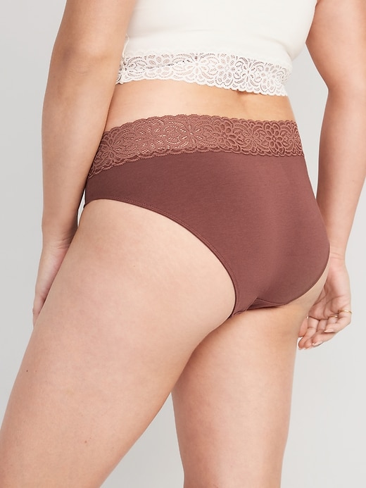 Image number 4 showing, Mid-Rise Supima® Cotton-Blend Lace-Trimmed Bikini Underwear