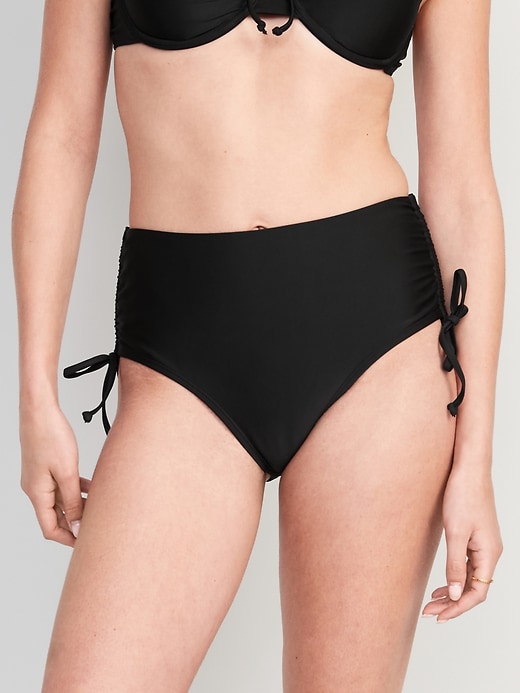 Image number 1 showing, High-Waisted Tie-Cinched Bikini Swim Bottoms