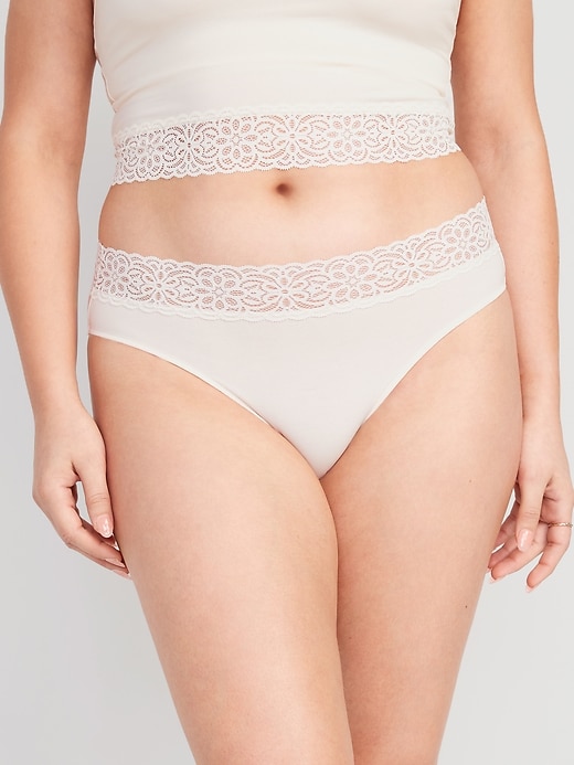 Image number 4 showing, Mid-Rise Supima® Cotton-Blend Lace-Trimmed Bikini Underwear