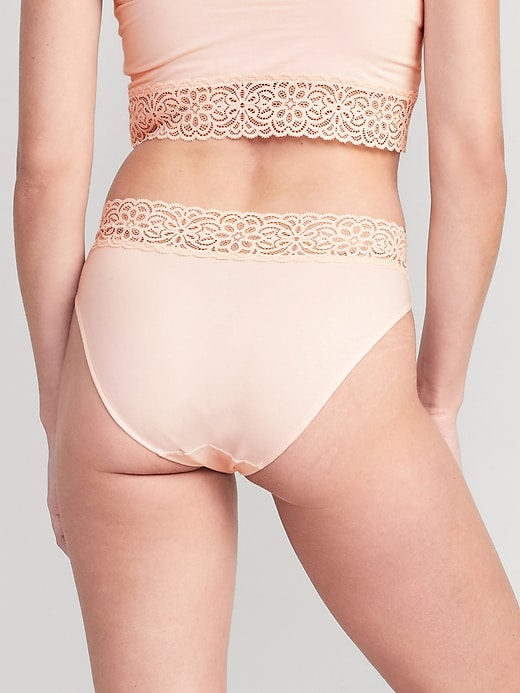 Image number 3 showing, Mid-Rise Supima® Cotton-Blend Lace-Trimmed Bikini Underwear