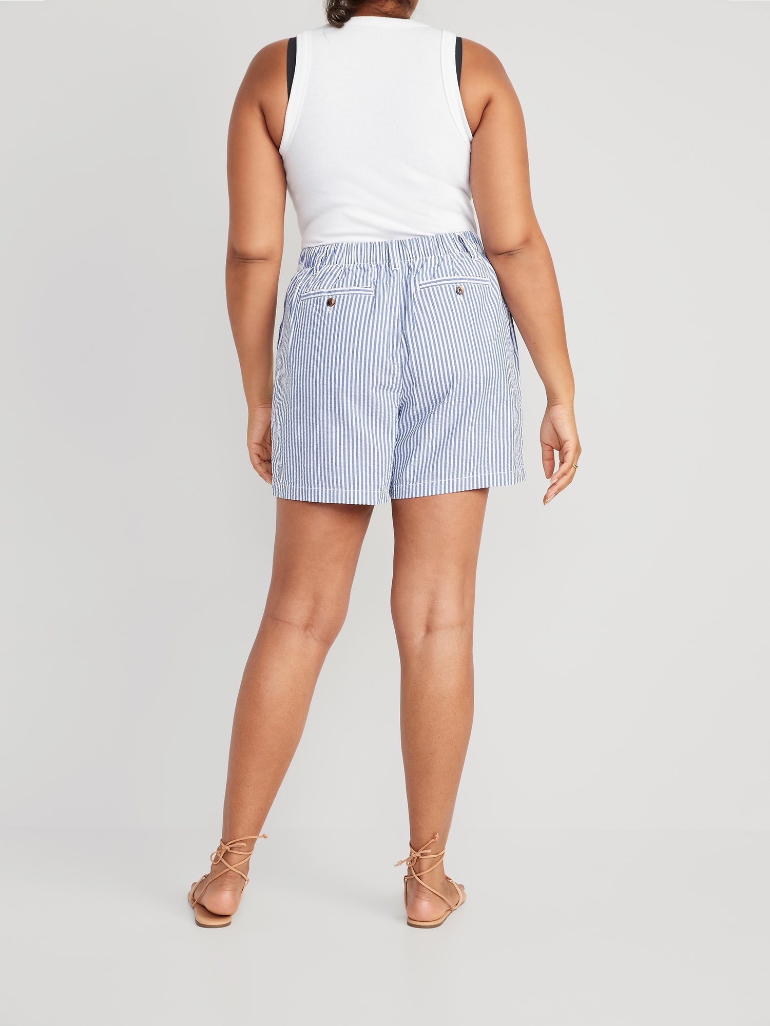 High-Waisted OGC Chino Seersucker Pull-On Shorts -- 3.5-inch inseam