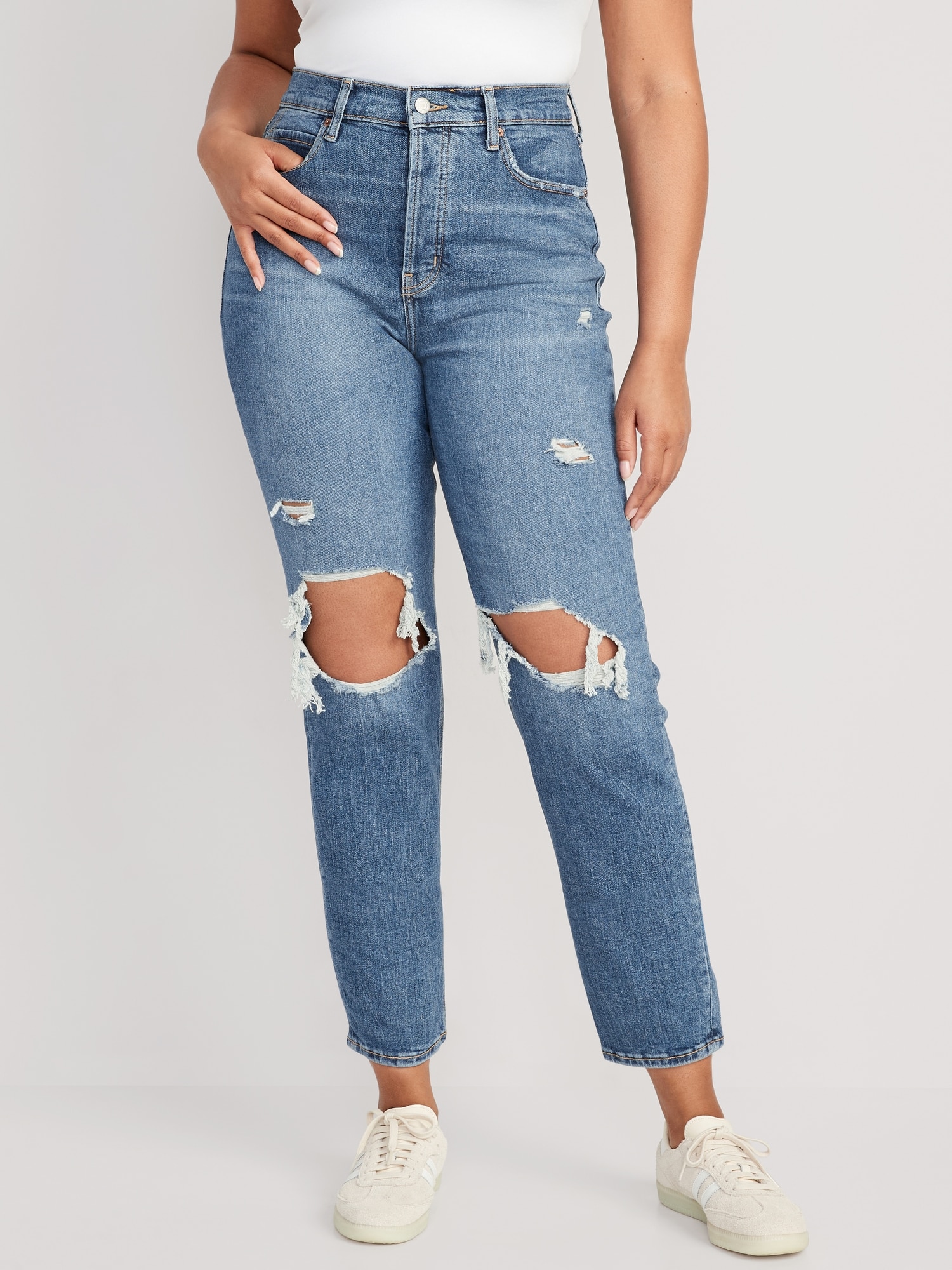 Extra High-Waisted Sky-Hi Straight Button-Fly Ripped Jeans | Old Navy