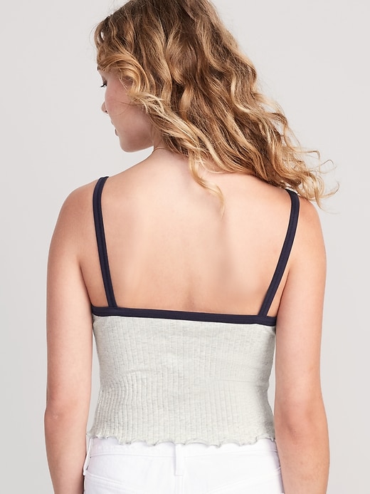 Image number 2 showing, Fitted Lettuce-Edge Rib-Knit Cropped Tank Top