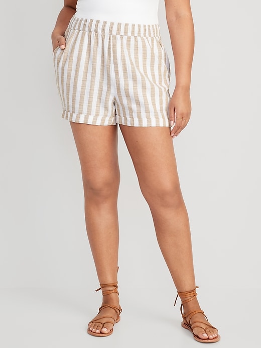 Image number 5 showing, Matching High-Waisted Striped Linen-Blend Shorts -- 3.5-inch inseam