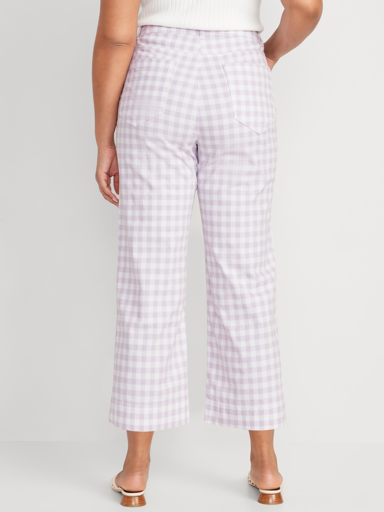 High-Waisted Cropped Wide-Leg Gingham Chino Pants | Old Navy
