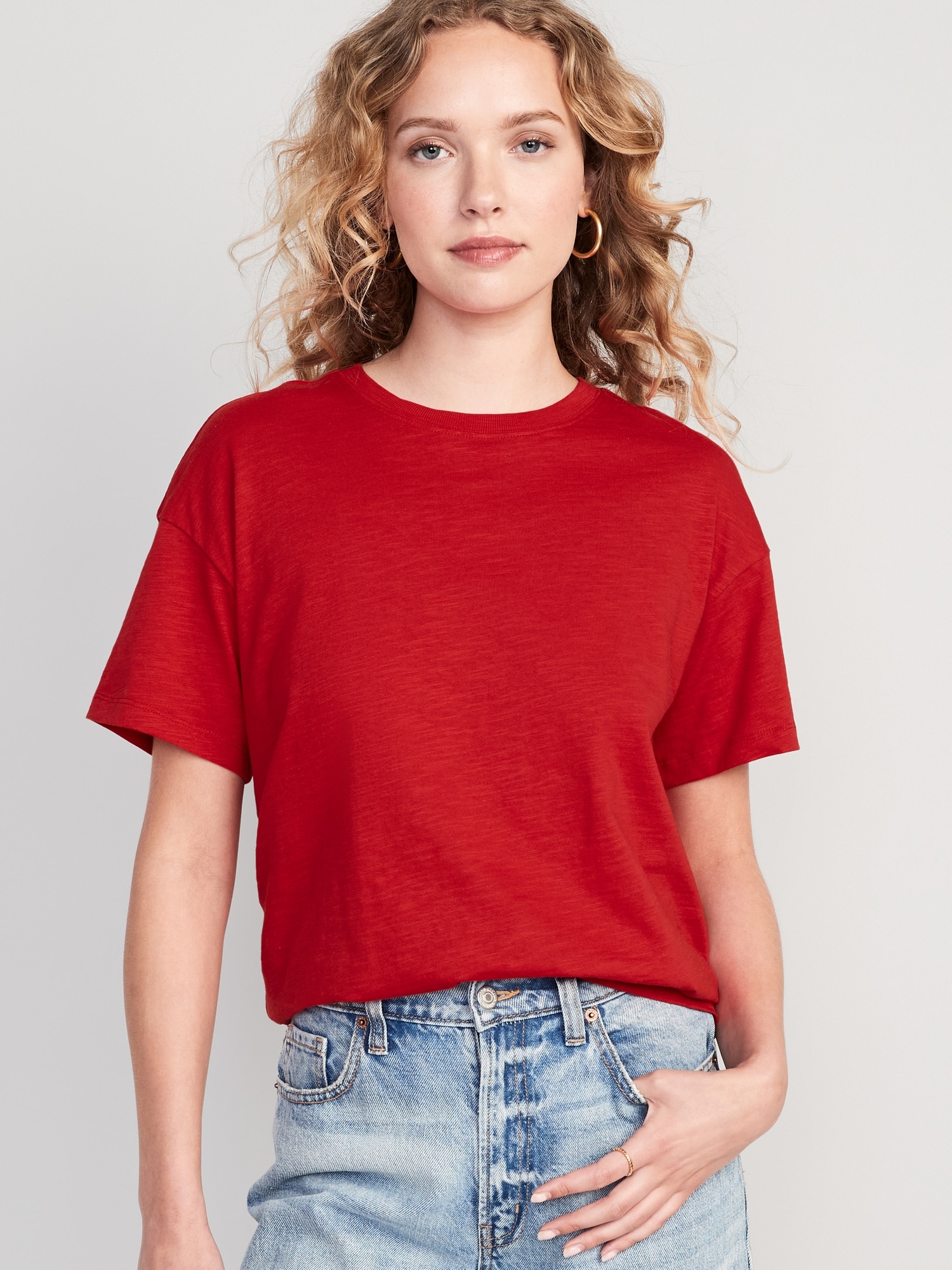 Old Navy Vintage Slub-Knit T-Shirt for Women red. 1