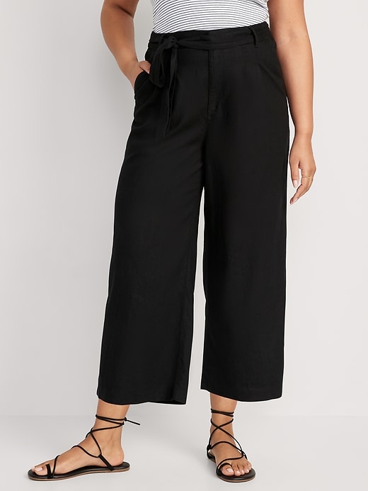 High-Waisted Linen-Blend Cropped Wide-Leg Pants for Women | Old Navy