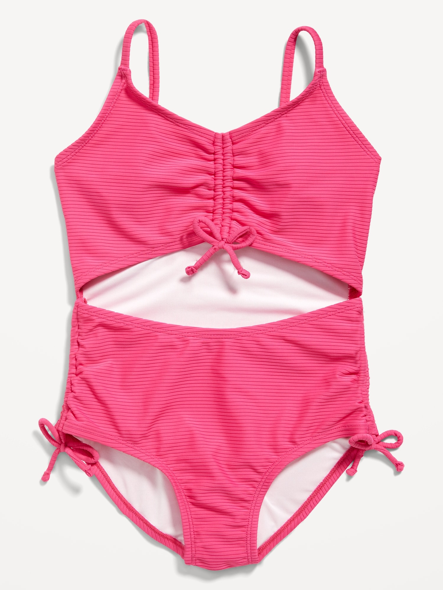 Old Navy Cinch-Tie Center-Front Cutout One-Piece Swimsuit for Girls pink. 1