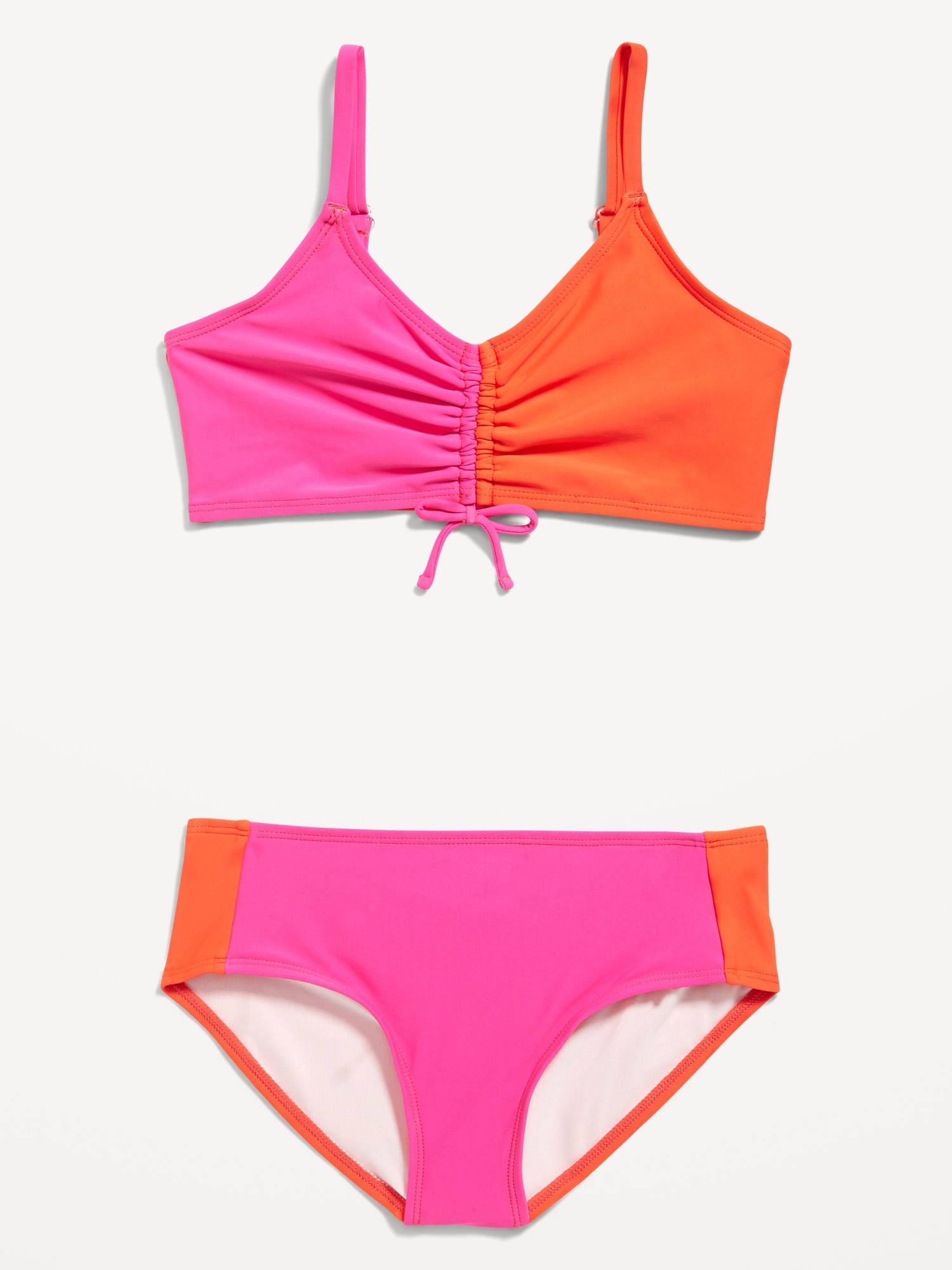 Old Navy Color-Block Cinch-Tie Bikini Swim Set for Girls pink. 1