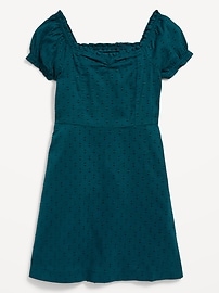 View large product image 3 of 3. Puff-Sleeve Clip-Dot Fit & Flare Dress for Girls
