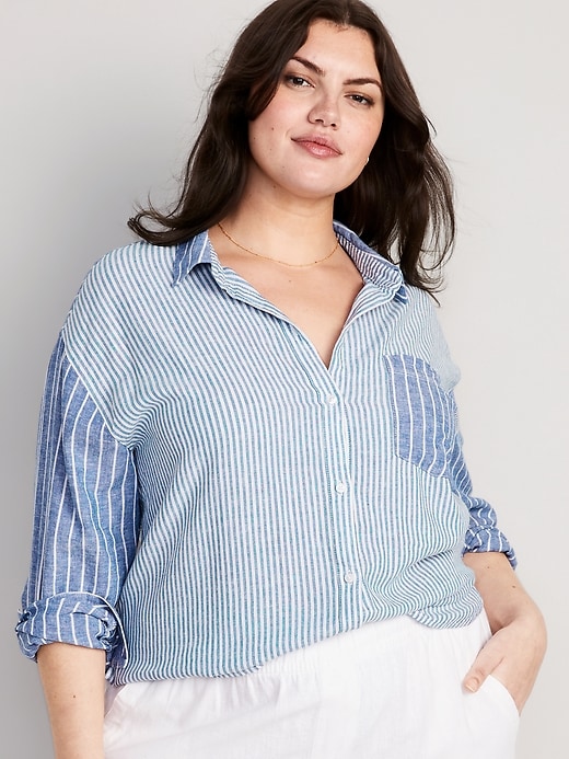 Image number 7 showing, Striped Linen-Blend Boyfriend Shirt