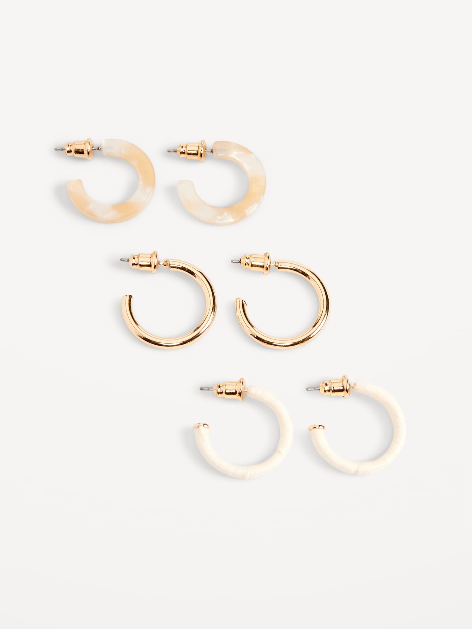 Old Navy Gold-Plated Open Hoop Earrings Variety 3-Pack for Women gold. 1