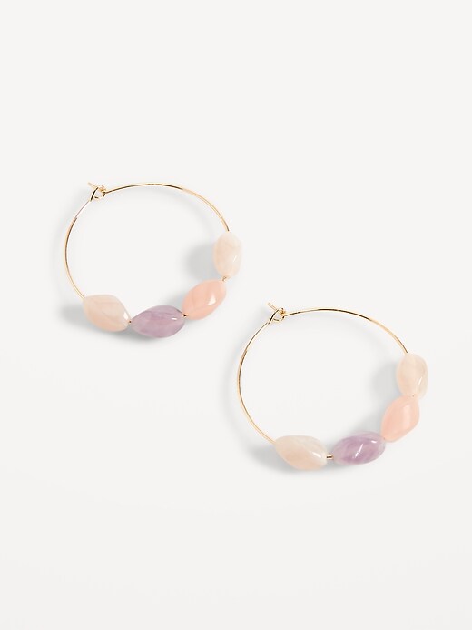 View large product image 1 of 1. Gold-Plated Stone Wire Hoop Earrings for Women