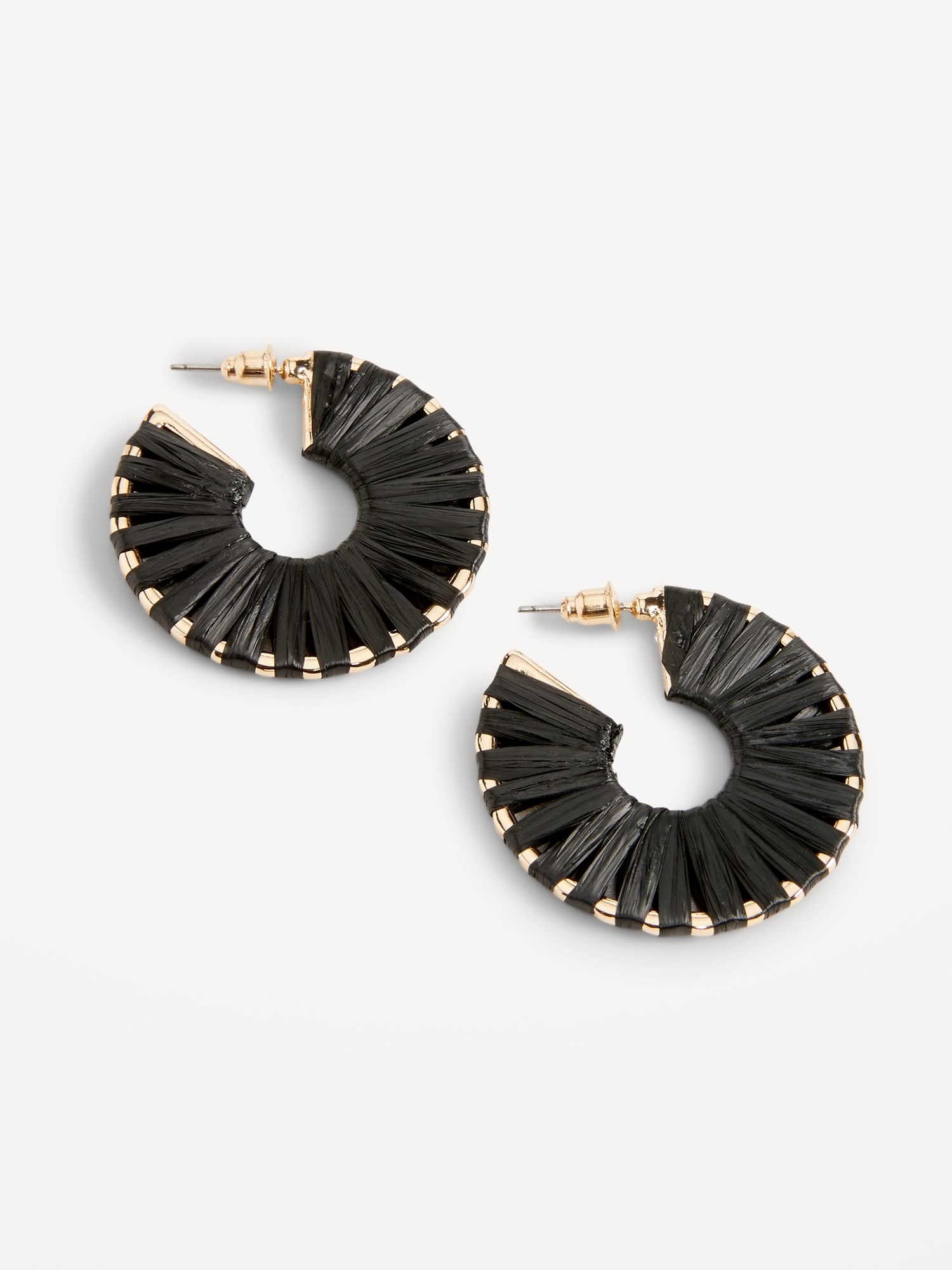 Raffia-Wrapped Hoop Earrings for Women - Gold