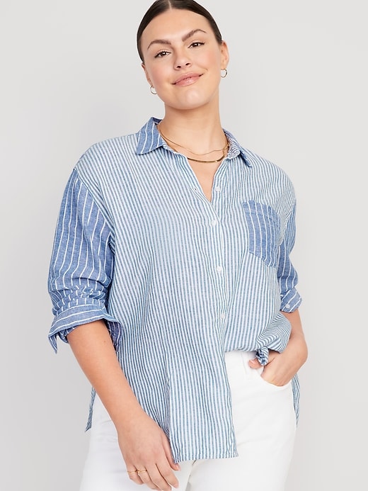 Image number 5 showing, Striped Linen-Blend Boyfriend Shirt