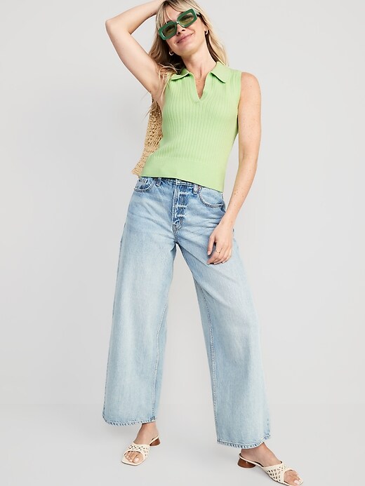 Image number 3 showing, Sleeveless Rib-Knit Cropped Polo
