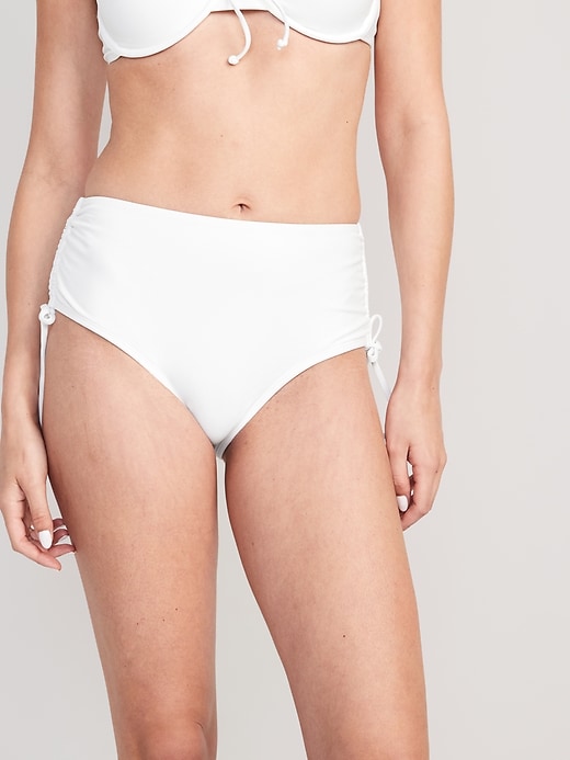 Image number 1 showing, High-Waisted Tie-Cinched Bikini Swim Bottoms