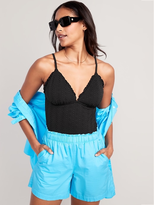 Image number 3 showing, Eyelet-Embroidered V-Neck Ruffle-Trimmed One-Piece Swimsuit