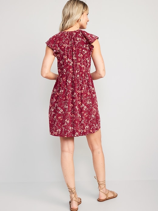 Image number 2 showing, Flutter-Sleeve Floral-Print Mini Swing Dress
