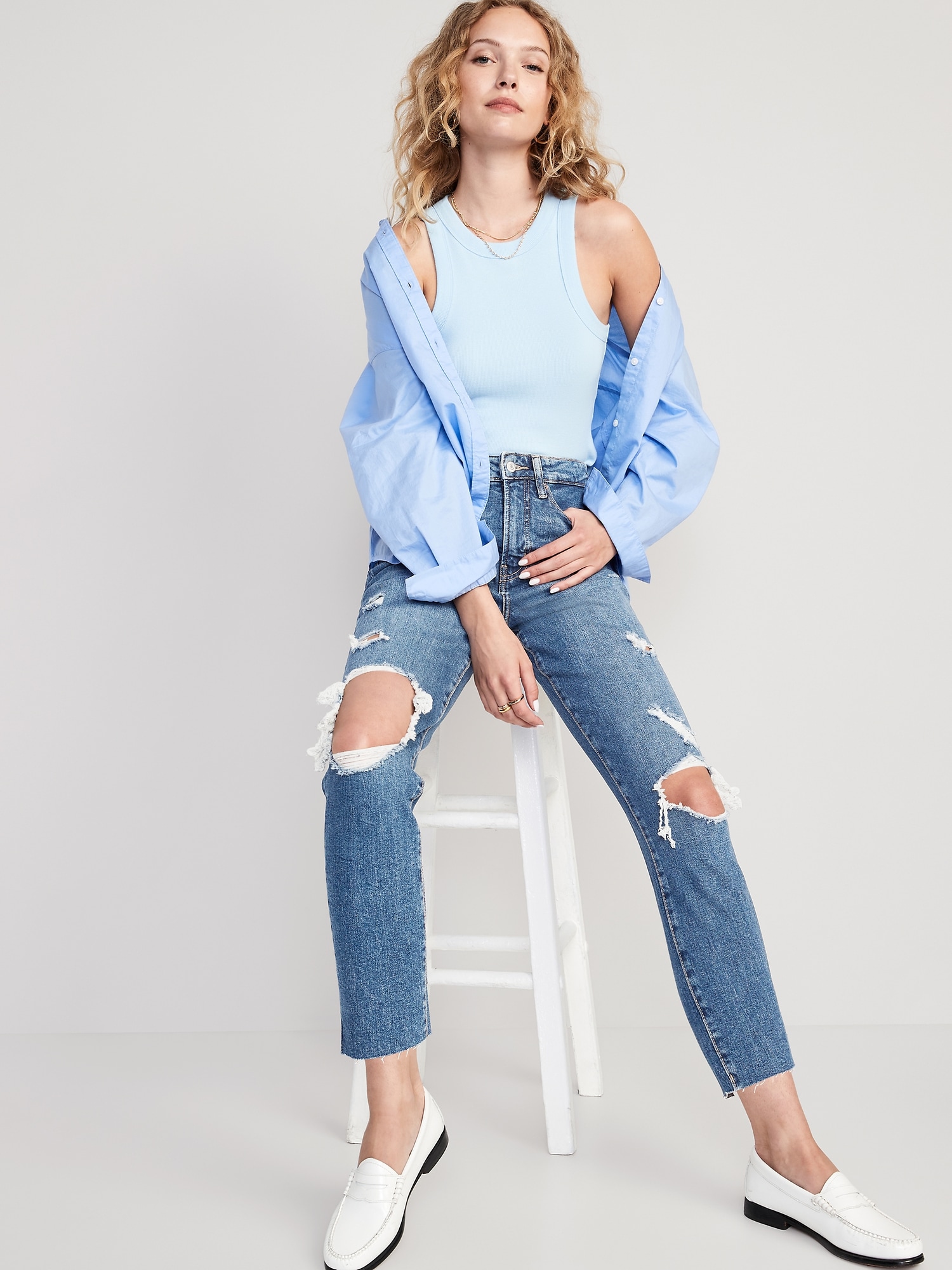 High-Waisted OG Straight Ripped Cut-Off Jeans for Women | Old Navy
