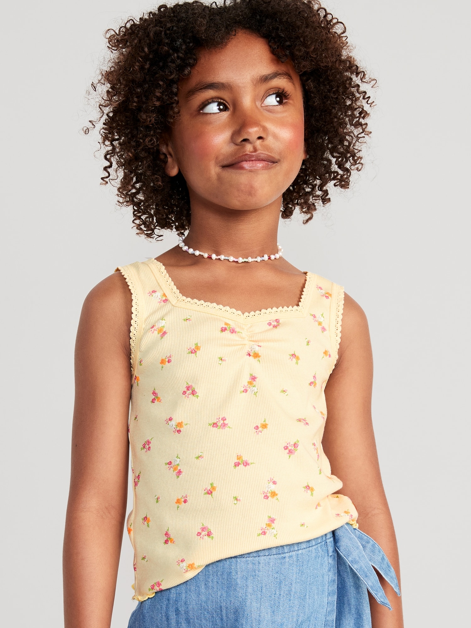 Old Navy Sweetheart Lace-Trim Printed Tank Top for Girls yellow. 1